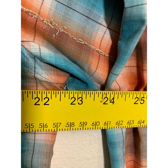 Rough Stock Mens Large Orange Blue Pearl Snap Western Flannel Cowboy Rodeo - Picture 11 of 14
